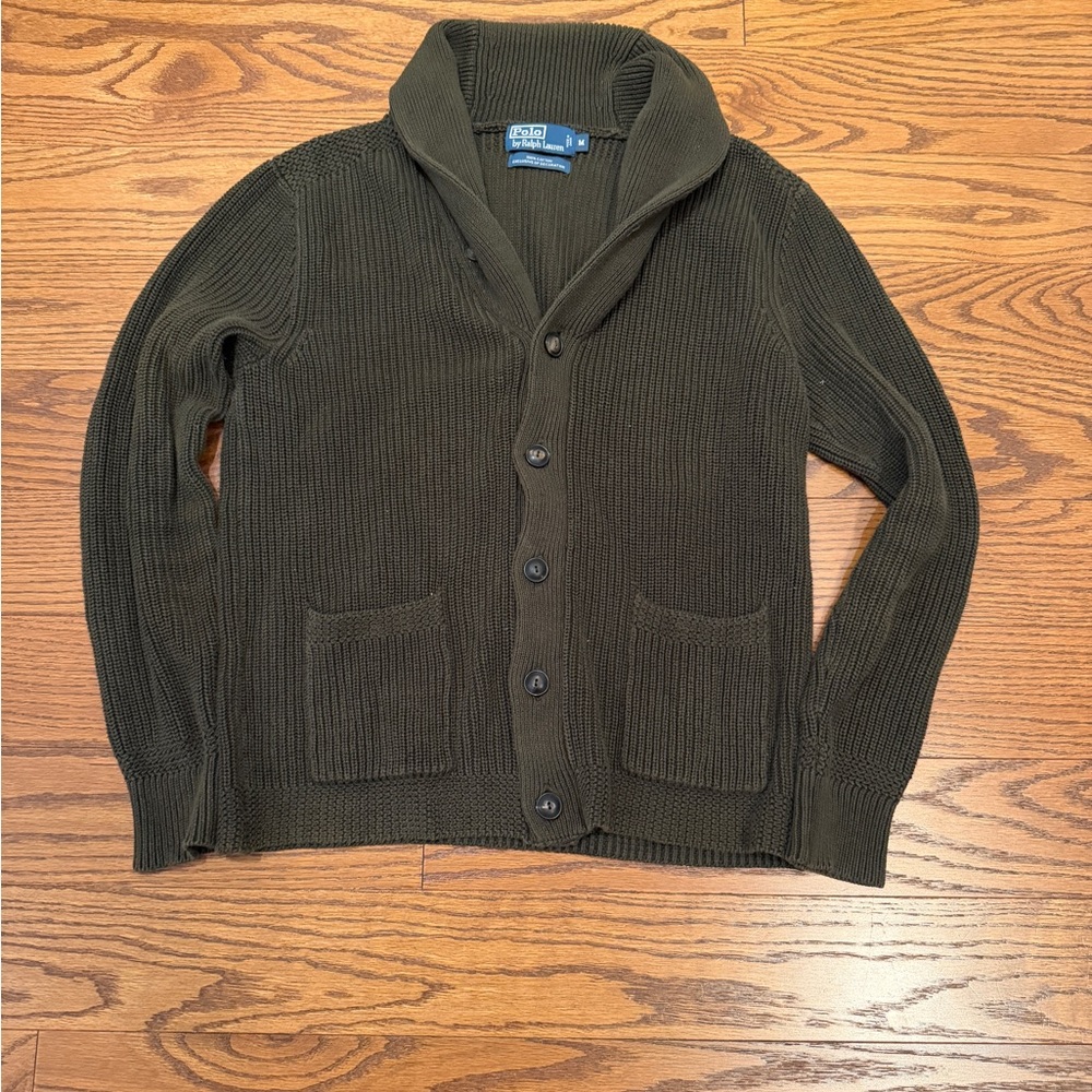 Polo Ralph Lauren - Shawl Neck Cardigan - Olive Green - Medium - used